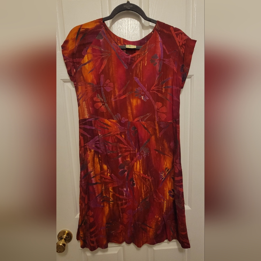 Vintage A World Apart Hippie Acid Wash Batik Cap Sleeve Dress Size XS